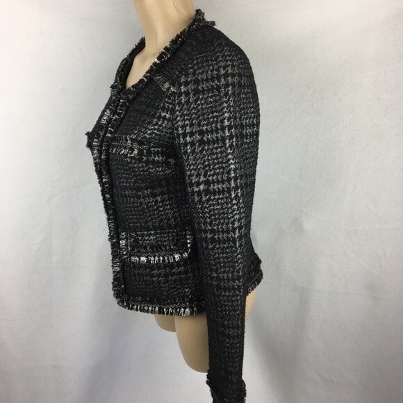 Vertigo Black & Gray Woven Collarless Blazer Jacket S - Picture 6 of 11